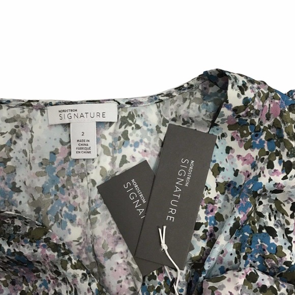 Nordstrom Signature Button Front Stretch Silk Ivory Floral Shift Dress Women's 2 - Picture 7 of 7